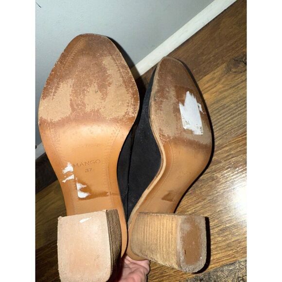 Mango Black Suede Block Heel Ankle Boots Booties Size 6.5 37 - Picture 9 of 13